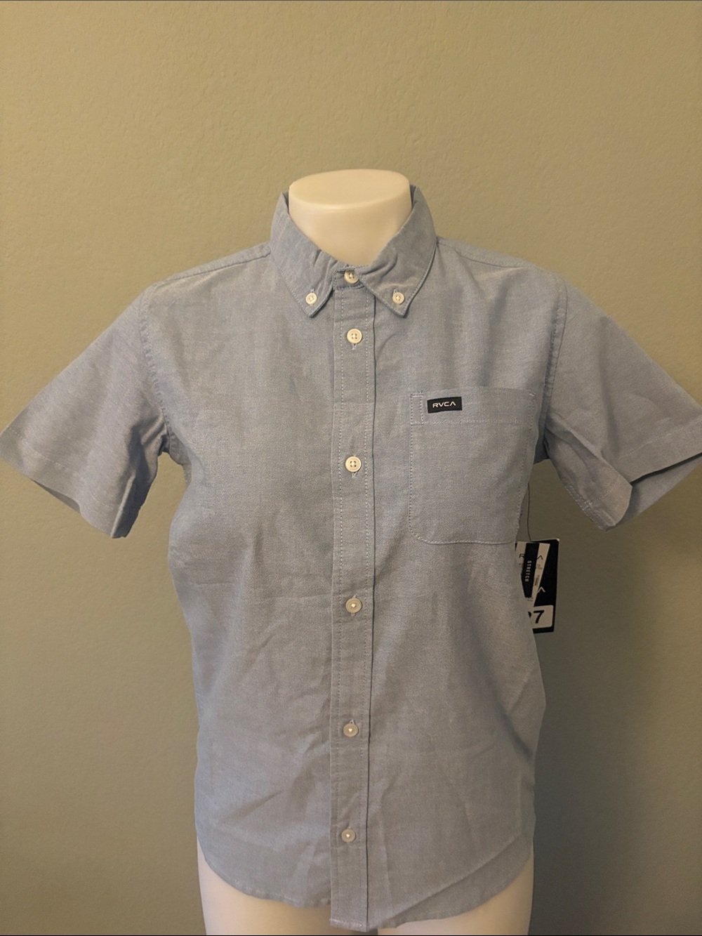 RVCA Pale Blue Short Sleeve Button-Down Shirt